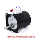 Eccentric Shaft PMSM Motor 8mm Shaft Dual Voltage AC 110V/220V Low Noise High Torque 80 RPM, visible connectors