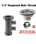 Front view of 1-1/2 Inch Kitchen Sink Drain Adapter With Four Way Branch And Both Male And Female Threads, showing thread detail.