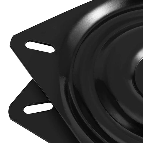 Close-up of Beefy 4 Pack 6.25 Inch Bar Stool Swivel Replacement, 360 Degree Swivel Plate, Heavy Duty Cold Rolled Steel, Black Square Seat Base