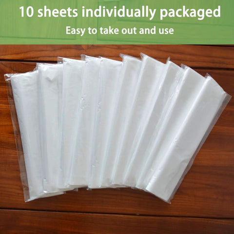 Heavy Duty Disposable Painter Drop Cloths 9x12 Feet Waterproof Clear Plastic Tarp For Painting Couch And Furniture Protection Anti Tear No Leak Guarantee Easy Cleanup Includes Gloves With 10 Individual Packs packages displayed