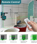 Image showing Green Laser Level Pro 4x360 Degree 4D Cross Line For Construction With Pulse Mode And Remote Control in use on wall