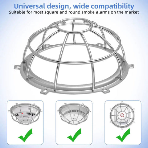 Heavy Duty Metal Detector Guard Cover And Fire Alarm Protector With Tool Less Quick Mount For Sprinkler Heads And Smoke Sensors, 6.18x6.18x2.71 inches, steel cage design.