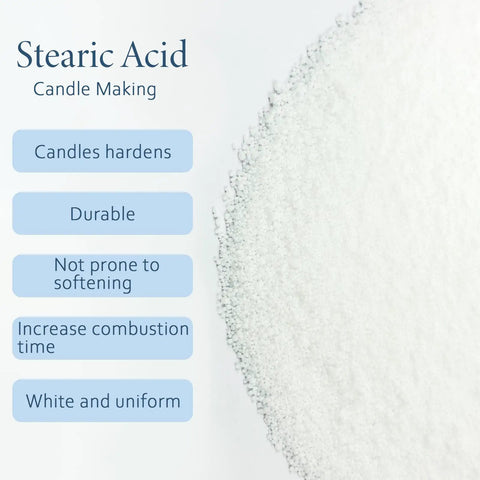 Stearic Acid Wax Beads 400g For Soap Making, Candles, Cosmetics, DIY Skincare, Rubber And Plastic Additive, Go-To Multi-Purpose Natural Compound Raw Material with benefits listed.