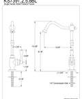 Technical diagram of Vintage Cold Water Filtration Faucet In Polished Brass Finish, Easy Install, dimensions and specifications included.