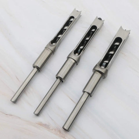 Pro Grade Three Piece Woodworking Square Hole Drill Bit Set With Mortising Chisels And Countersink Bits, High Carbon Steel