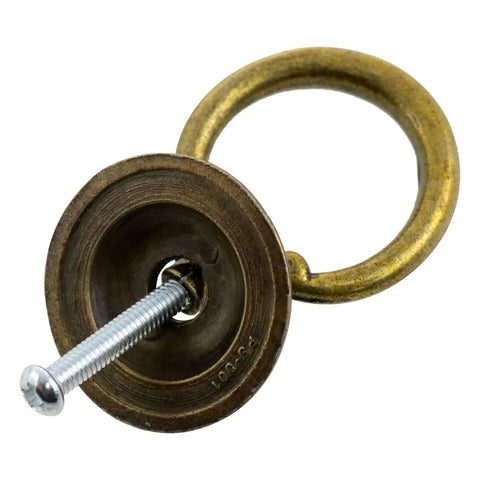Side view of a Vintage European Copper Cabinet Knob Set for Drawers and Dressers Retro Radiating Dot Ring Design with screw visible.
