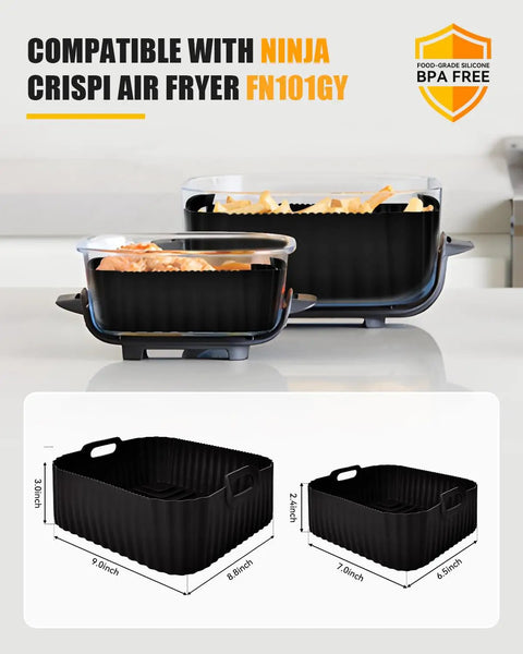 Three Piece Square Silicone Air Fryer Liners Set For 5 To 8 Quart Models Compatible With AF141 AF181 Grills AG301 EG201