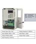 Heavy Duty ER20 CNC Router Spindle Motor With Water Cooled Design And Tough As Nails Steel Bearings For Smooth Woodwork Cutting Plus VFD Inverter Control And Rapid Coolant Pump Setup with digital controller and specifications. 220V, 3.7kW.