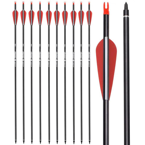 Carbon Arrows For Archery Hunting And Target Practice 26-Inch Arrows With Removable Tips For Compound And Recurve Bows 500 Spine 12 Pieces
