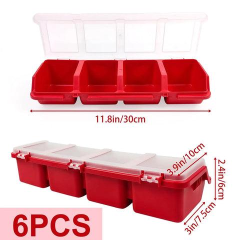 6 Pack Screw Organizer Storage Bins With Lids, Stackable Plastic Hardware Box shown with dimensions