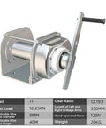 Stainless Steel Hand Winch With Two Way Self Locking Manual Crank And 360 Degree Rotatable Handle, 12.19:1 Gear Ratio