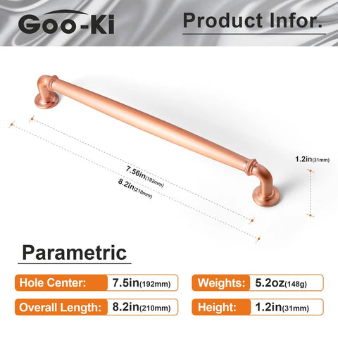 Six Pack Brushed Copper Cabinet Pulls Zinc Alloy Drawer Handles 7.56 Inch Center To Center Modern Kitchen Dresser Hardware