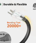 Heavy Duty Outdoor Extension Cord 6 Ft 12 Gauge With Lighted End ETL Listed 15A 1875W SJTW NEMA 5-15P To 5-15R close-up view