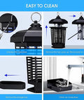 Electric Bug Zapper Indoor Outdoor 4200V High Voltage Mosquito Fly Killer With 365nm UV Light, removable tray shown near faucet for cleaning.