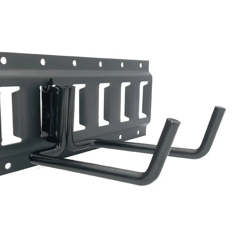 Heavy Duty E Track Shovel Hanger 4 Pack For Long Handled Tools Steel Double J Hook Tool Organizer mounted on wall