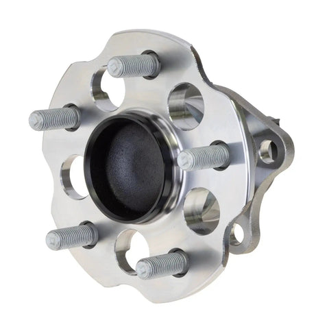 Rear Wheel Bearing Hub Assembly Fits 2012 2019 Toyota Mirai Plus Prius V Generation Three, close-up of polished steel surface and bolts.