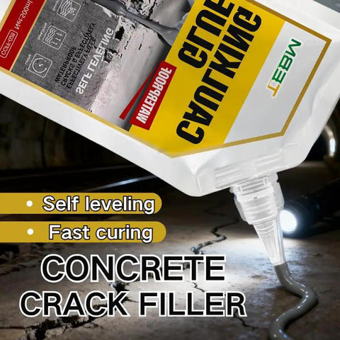 Heavy Duty Concrete Crack Filler And Sun Guard Coating For Beat Down Summer Patios That Stays Non Yellowing, bottle on cracked surface.