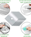 Double Thickness 0.3 mm Gas Stove Burner Liners 8 Pack Nonstick Reusable Stove Top Covers Cuttable 10.6 By 10.6 Inches Silver For Easy Clean No Mess Kitchen