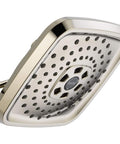 Polished Nickel Three-Setting Showerhead With Handheld And Slide Bar, featuring spray nozzles and a sleek design.