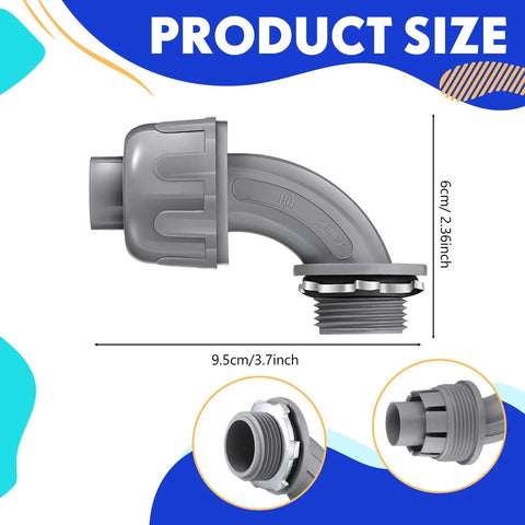 Liquid Tight Connector Three Quarter Inch Ninety Degree Non Metallic Flex Electrical Conduit Fittings Pack Of 25 For PVC Pipe Cable