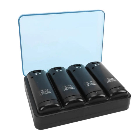 4 In 1 Remote Battery Charging Station With Built In USB Cable And LED Indicator Black Includes 4 Pack 2800mAh Rechargeable NiMH Batteries View