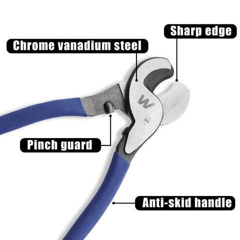 Hardcore Heavy Duty 10 Inch Cable Cutter, High Leverage Wire Cutters For Copper Aluminum And Coaxial, chrome vanadium steel with anti-skid handle.