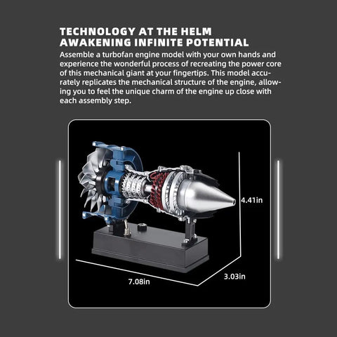 DM122 All Metal Turbofan Engine Kit With 170 Plus Pieces DIY Aviation Model Jet Engine dimensions shown