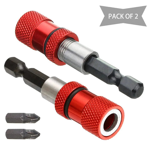 Two Piece Adjustable Screw Depth Bit Holder Magnetic Screwdriver Set For Drywall With One Quarter Inch Hex Shank S2 Phillips Bits