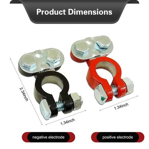 Top Post Battery Terminal Connectors Color Coded Set With Anti Corrosion Felts For Car Boat Camper Heavy Duty Aluminum Cables, showing sizes.
