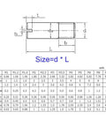 Diagram and size chart for Ten Pack M6 M8 M10 304 Stainless Steel Solid Dowel Pins With Slotted Head For Easy Installation.