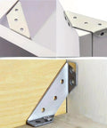 Forty Pack Heavy Duty Steel Corner Brackets With Hardware Knockout Strength Angle Supports For Tables And Shelves Rust Proof 90 Degree Anchor No Sweat Diy Upgrade showing brackets securing corners of shelves and tables.