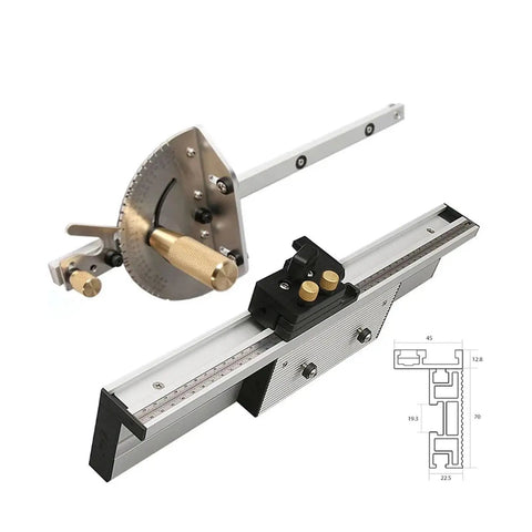 Knockout Precision Aluminum Router Fence With Quick Grip Flip Stop And Pro Miter Gauge Angle Measuring Ruler For Straight Shot Woodworking 450 To 800 Millimeters, detailed showing angle measuring features.