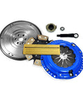 Stage 3 Performance Clutch Kit And Heavy Duty Flywheel For Honda Civic D Series D15 D16 D17 Manual Transmission components including blue pressure plate and flywheel.