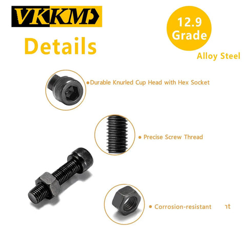 144 Piece M5 M6 Socket Head Cap Screws Kit With Nuts, Washers, And Allen Wrench in Black Carbon Steel, detailed view