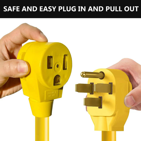 Heavy Duty Welder Adapter Cord 50 Amp NEMA 14-50P To 6-50R RV Plug, yellow 4 prong to 3 prong adapter shown in hand
