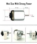 18 Piece 3V DC Motor Kit For STEM Projects And Toys With 24000 RPM Gear Train 252 Plastic Gears Includes 2 AA Battery Holder And Wires Kid Friendly Fun Hands On Learning Set, showing motor dimensions and views.