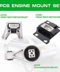 Beefy Heavy Duty Engine Mount Set For Ford Transit Connect 2010 To 2013 2.0L And Ford Focus 2003 To 2007 2.3L With 2005 To 2007 2.0L OE A2939 A2986 A5495 Direct Fit Three Piece Vibration Dampening Kit displayed with labeled components including A5495 front right motor mount, A2986 front right motor mount, and A2939 transmission mount against a car outline.