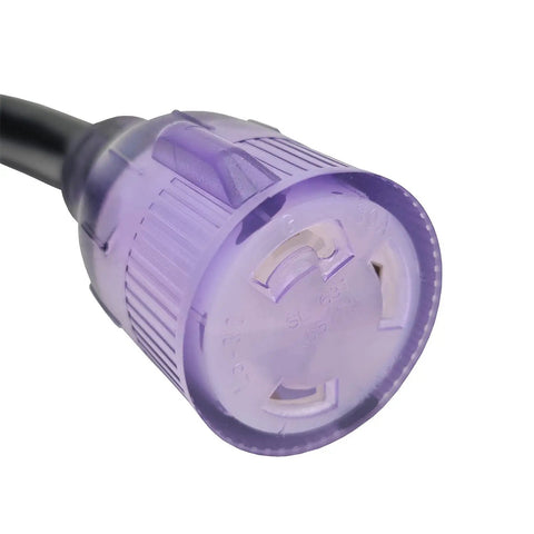 Close-up of NEMA L6-30 Locking Extension Cord 30 Amp 250 Volt Heavy Duty Outdoor Cable 10 AWG 3 Conductor STW Jacket 25Ft Connector