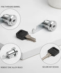 Cabinet Cam Lock Replacement For Office Desks And Wardrobes, Zinc Alloy Silver Finish, with two keys displayed on white surface