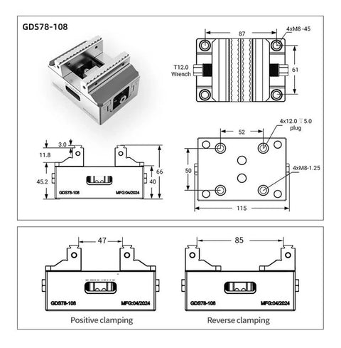Technical diagram of Self Centering Vise For Small Workpieces With Quick Clamp Grip On Pipes And Round Materials Bench Mount