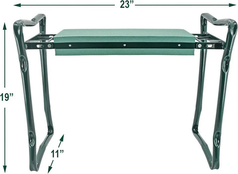 Foldable Garden Kneeler And Seat With Foam Cushion, Lightweight Portable Bench For Weeding And Sitting shown folded, 23x19x11 inches.