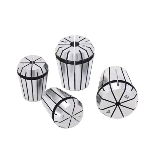 Solid ER11 Spring Collet For CNC Routing Fits 1-8mm Tools With Super Tight Accuracy And Smooth Grip, shown from different angles.