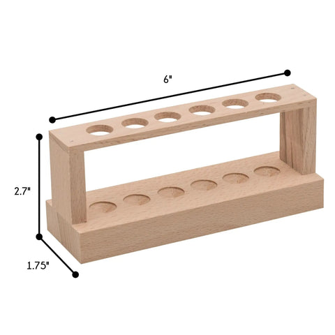 Small Wooden Test Tube Rack For Six 15mm Tubes 6 Inch Long 2.7 Inch Tall Unfinished Oak Construction Economy Lab Rack