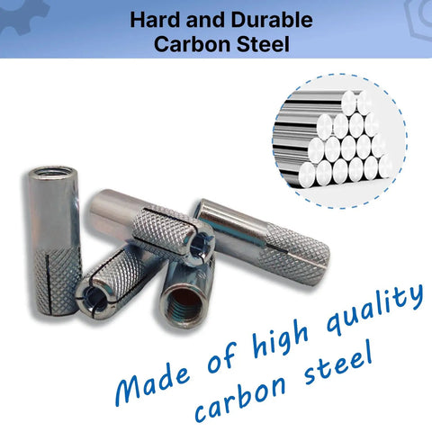 Heavy Duty 12 Pack Knurled Drop In Anchors for Solid Concrete Three Eighths Inch Sixteen Thread Carbon Steel