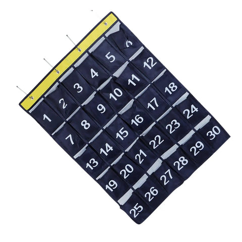 Slick Heavy Duty 30 Pocket Wall Hanging Storage Bag Oxford Cloth Organizer in navy blue, designed for phones, chargers, and keys.