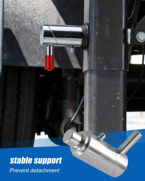 Badass 5/8 Inch Spring Loaded Twist Lock Plunger Pins 2 Pack For Tow Truck Stabilizer attached to equipment for stable support.