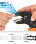 Quick Change Ratcheting Crimping Tool Kit For Auto Wiring shown with quick-change die insertion