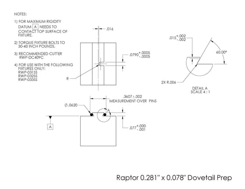 Technical drawing of Heavy Duty Dovetail Fixture For Four And Five Axis CNC Machining with notes on dimensions and specifications.