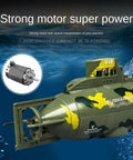 Rad Military Style Nuclear Submarine RC Toy for Kids Realistic Camouflage Dive Float and 360 Degree Spin close-up motor view