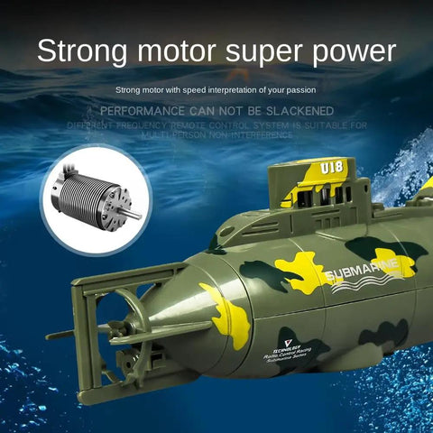 Rad Military Style Nuclear Submarine RC Toy for Kids Realistic Camouflage Dive Float and 360 Degree Spin close-up motor view